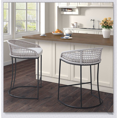 Woven Counter Stool with Rope Back, Durable and Comfortable for Modern Kitchens and Bar Areas, 25 Inch Height