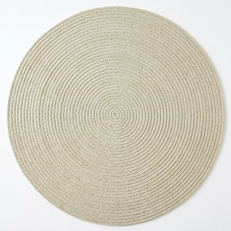 Tapis d'intérieur réversible en laine tressée Bristol, Ivory, Round 9'6"