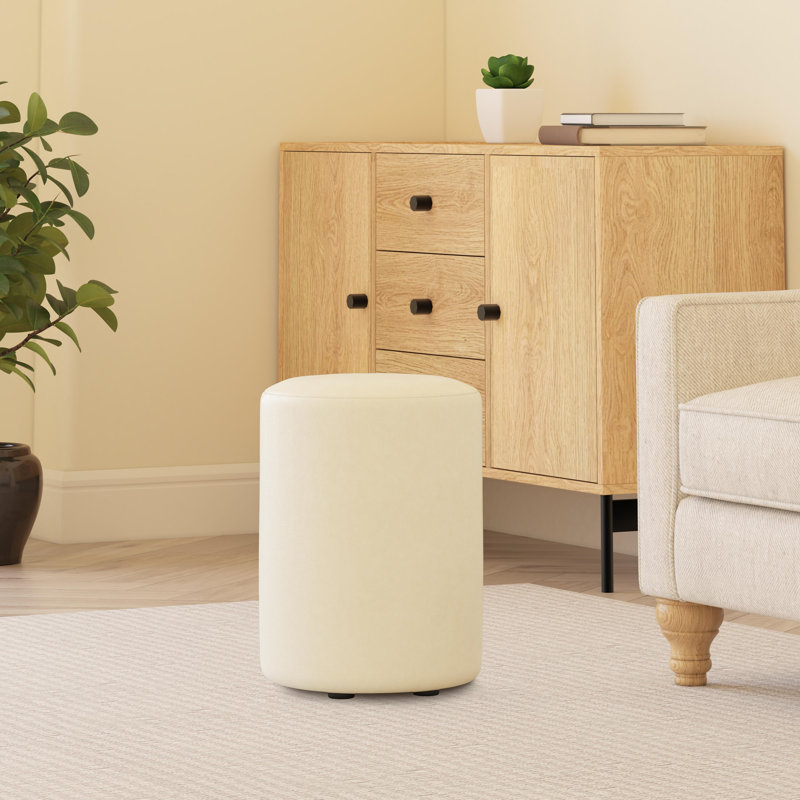 Manufactured Wood Accent Stool, Style Leather, Chalk Cream