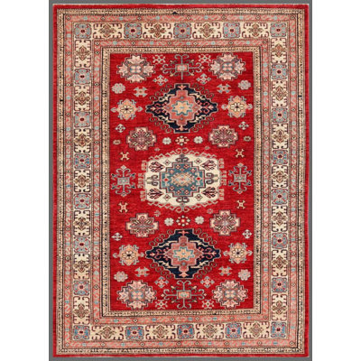 Isabelline Kazak Hand-Knotted Lamb's Wool Area Rug- 4'8" X 6'6"
