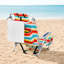 Chaise de plage pliante avec structure en aluminium, revêtement en polyester 600D, capacité de 100 kg, siège inclinable à 5 positions et fonction allongée à plat.