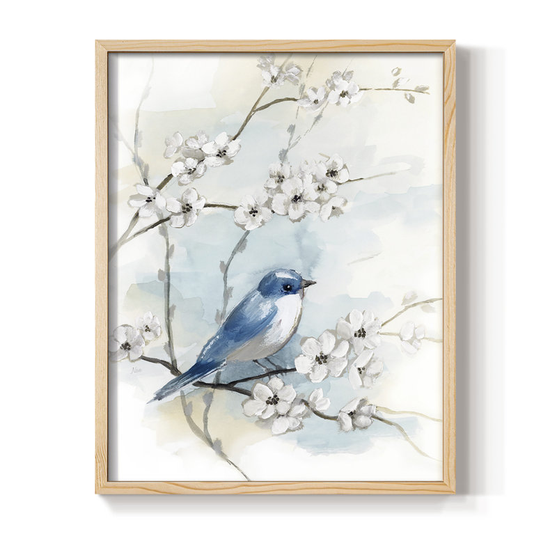 «Blossoms and Bluebird I», reproduction encadrée - bois massif, H 21 po x l 17 po