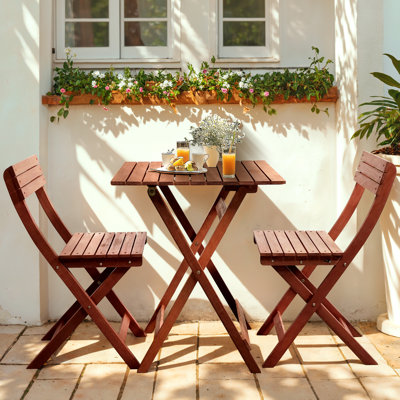  Ensemble bistro 3 pièces en bois d'eucalyptus pliable - Table et chaises de patio résistantes aux intempéries pour les petits espaces extérieurs?
