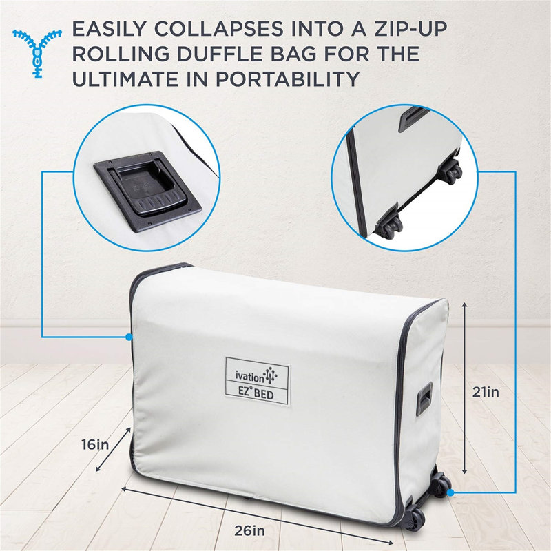 Ivation EZ-Bed Queen size - Air Mattress with Frame & Rolling Case, Self-Inflating with Auto Shut-Off, Comfortable Bed for Guests & Travel