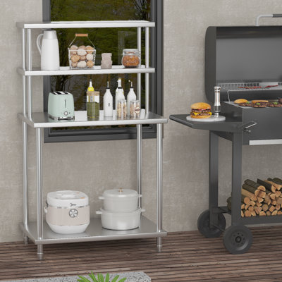 36" x 24" Stainless Steel Table with 2-Tier Overshelf – Commercial Kitchen Prep Table, Heavy Duty Metal Worktable for Home, Kitchen, Restaurant, Garage, Warehouse