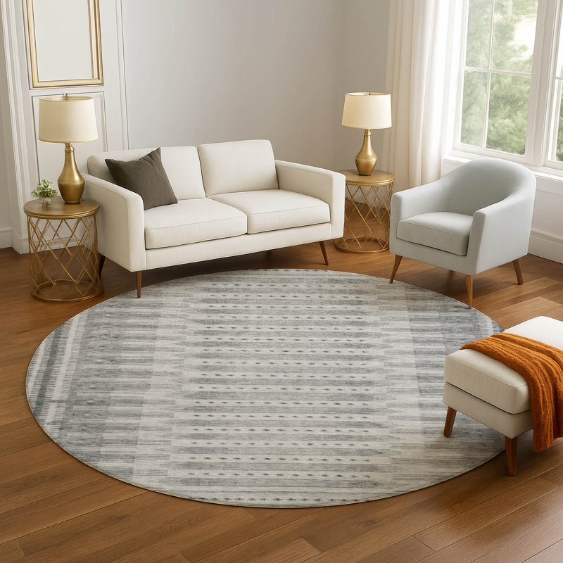 Premium Machine Washable Mayfield Border Rug, Round 8'