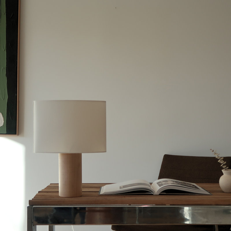 Mia 15.75" White LED Table Lamp with Maple Wood Base