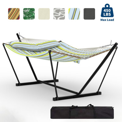 Hamac robuste pour 2 personnes avec support Capacité de 450 lb avec hamac pour l'extérieur avec coussin et sac de transport