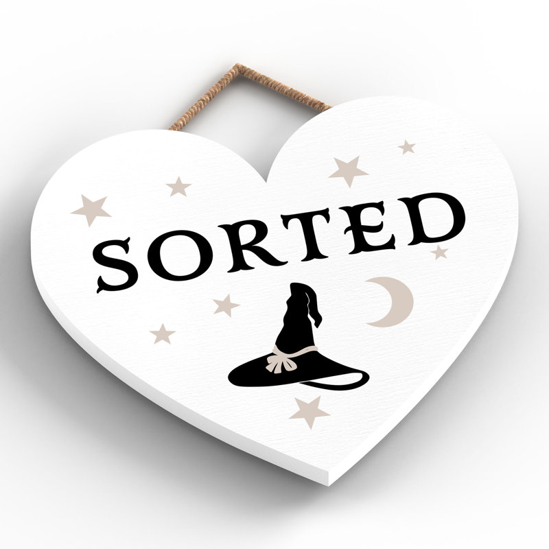 Witch Sorted Wooden Heart Plaque, White