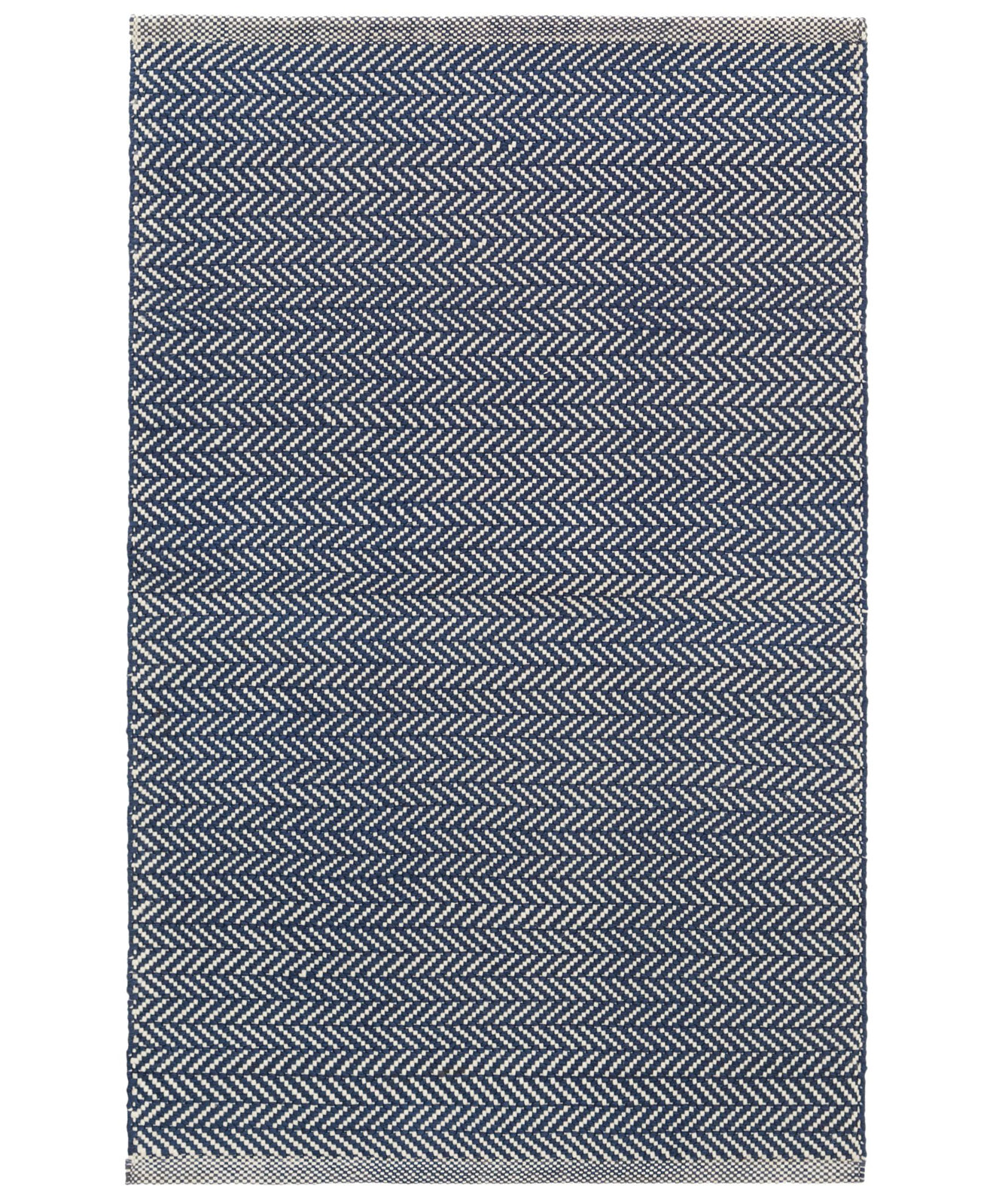 Herringbone Navy Ivory Flatweave Outdoor Rug, Runner 2'6" x 8'
