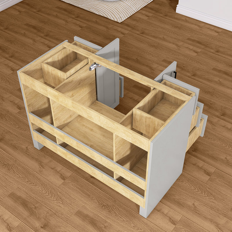 Armoire de salle de bain autoportante 48 po x 33,5 po en bois massif autoportant avec tiroir en queue d'aronde et porte à fermeture en douceur (assemblé)