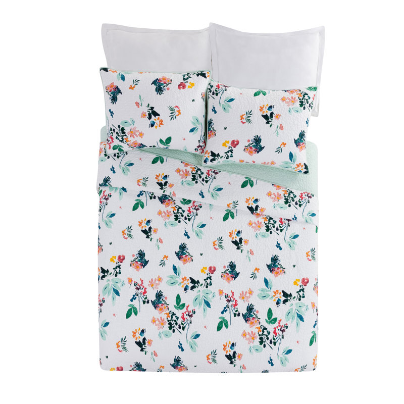 Ensemble de courtepointe 100% coton Daydreaming Floral, Full/Queen Quilt + 2 Queen Shams