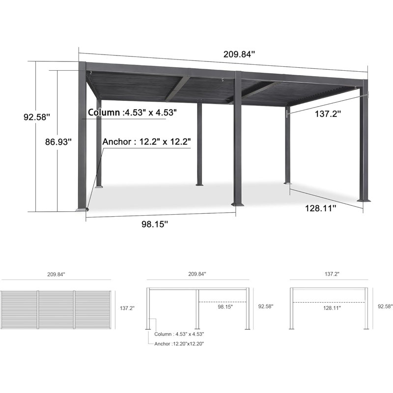 Patio Aluminum Pergola With 48ft String Lights, 92.58" H x 209.84" W x 137.36" D