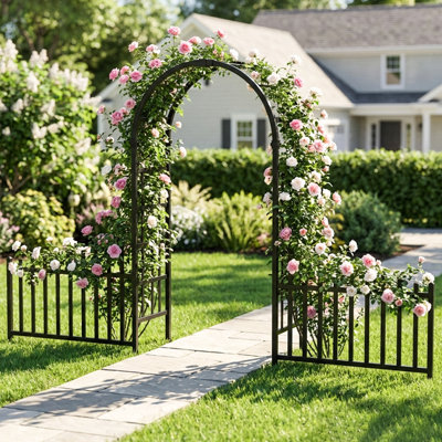 7Ft Black Vinyl Garden Arbor With Fences