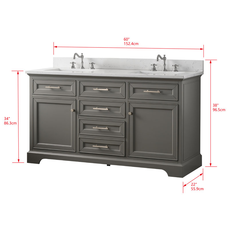 Thompson 60" W Double Vanity, Gray/Brushed Nickel