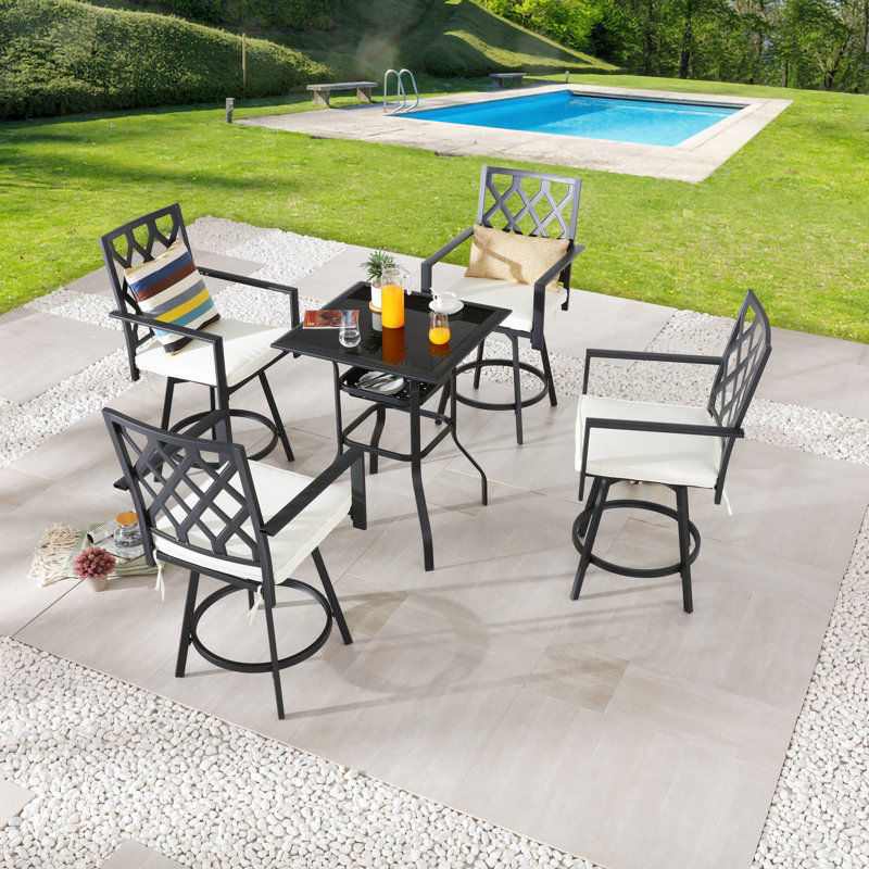 Akshith 4- Person 27.6" Long Bar Height Dining Set with Cushions