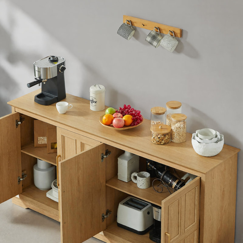 Grande armoire buffet 67 po avec rangement, armoire à vin Farmhouse, Naturel