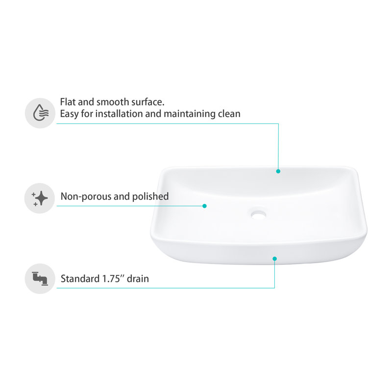24" x 15" White Ceramic Rectangular Bathroom Vessel Sink