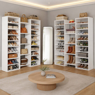 White Open 23‑Shelf Freestanding Shoe Storage Rack, Multi‑Compartment Shoe Organizer for Entryway, Bedroom, Living Room