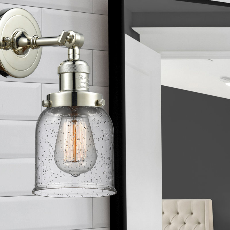 Applique murale 1 lumière 8 po Bell, Ampoule à DEL rétro de 6 watts, Grainé, Nickel poli