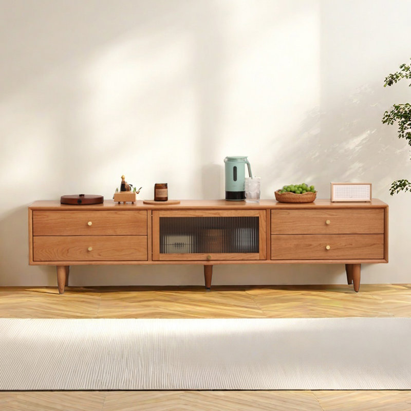 Meuble télé en bois de cerisier de style nordique, 82.67"
