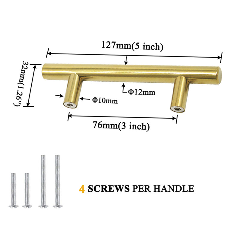 Bar Pull, 3", Gold Brass