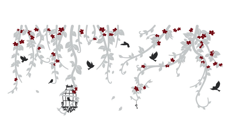 Décalcomanie murale vignes et cage, Noir/or/argent, 133" H x 56" lx 0.01" D
