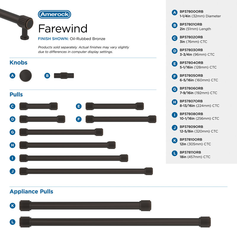 Farewind Center-to-Center Cabinet Pull, Oil-Rubbed Bronze, 12 5/8"