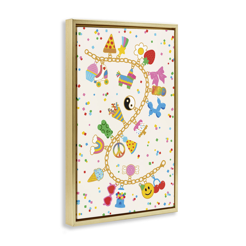 Cadre flottant Playful Party Charm, design par Nadia Hassan, 25 x 17, Metallic Gold Floater Framed