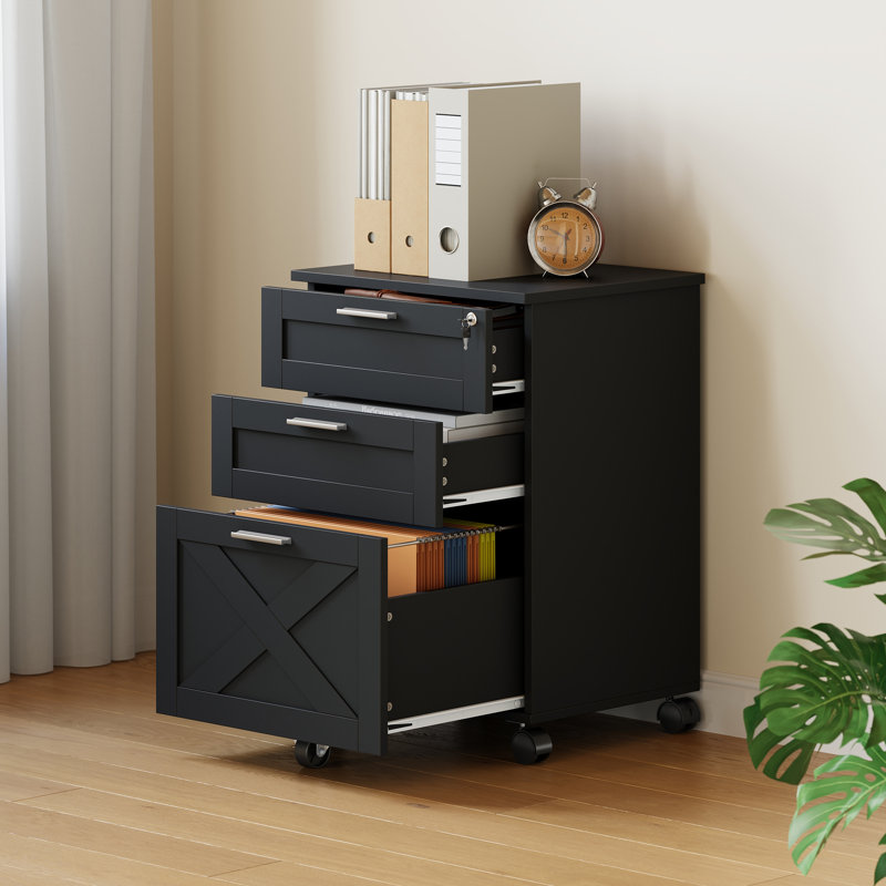 Solid Wood Filing Cabinet, Black