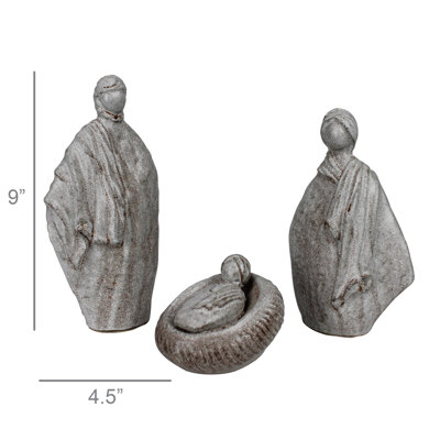 Nativity, Ceramic - Set/3  Mary: 4.5X2.5X8, Jospeh: 4.5X2.5X9, Baby Jesus: 4X4.5X3.5
