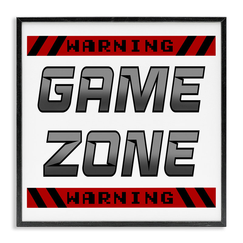 Giclée encadrée de Game Zone Avertissement, conception par Marcus Prime, Giclée noire de minuit encadrée, H 17 po x l 17 po