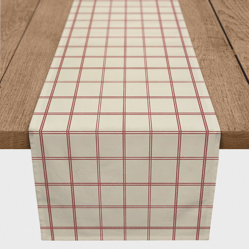 Red And Cream Check Table Runner, 72" x 16", Red/Cream