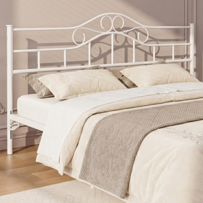 Metal King Size Headboard Only, Adjustable Height, Steel Curved King Headboard For Bedroom, Farmhouse Scrollwork Design, Attach Frame, Easy Assembly, White