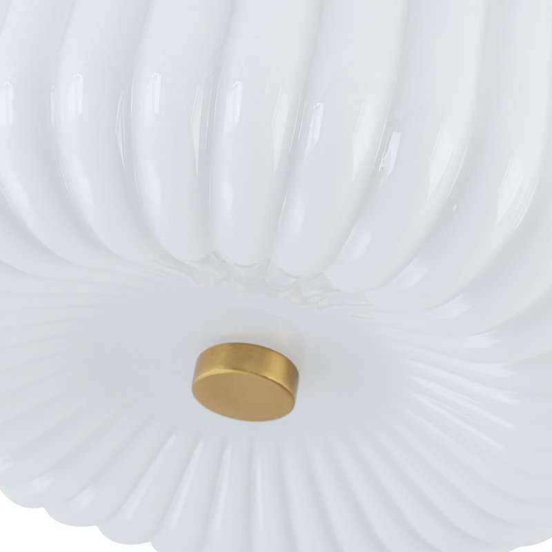 Plafonnier semi-encastré en verre opale strié rayé 2 lumières