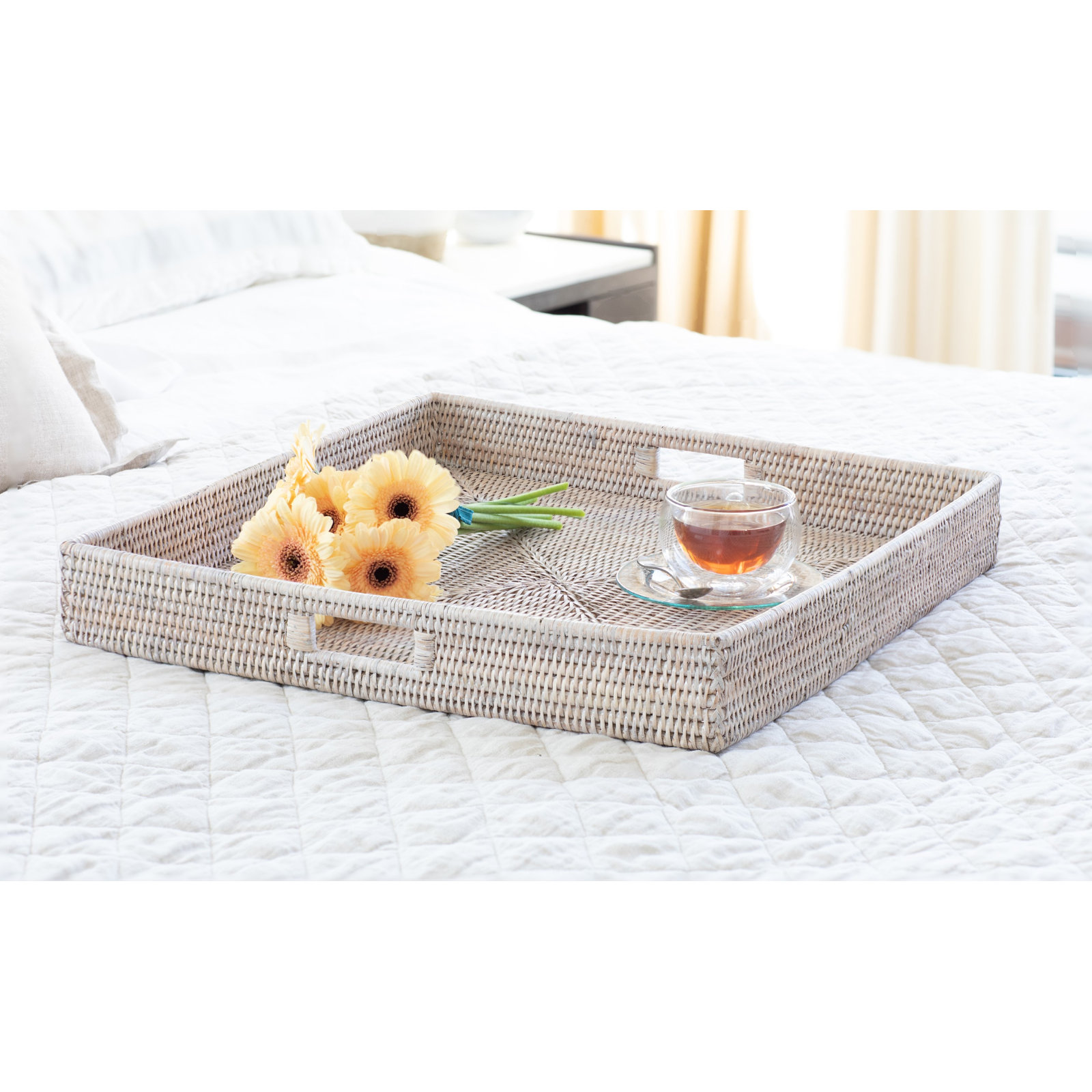 Edmond Decorative Tray, White Wash, 3" H x 20" W x 20" D