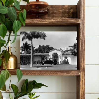 1930s CAR IN CIRCULAR DRIVEWAY OF TROPICAL STUCCO SPANISH STYLE HOME IN SUNSET ISLANDS MIAMI BEACH FLORIDA USA by H. Armstrong Roberts - Wrapped Canvas Print