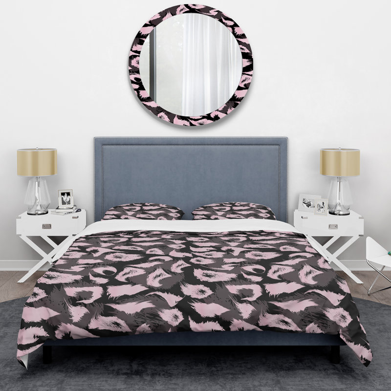 Ensemble de housse de couette en microfibre 3 pièces noir / gris clair / rose clair