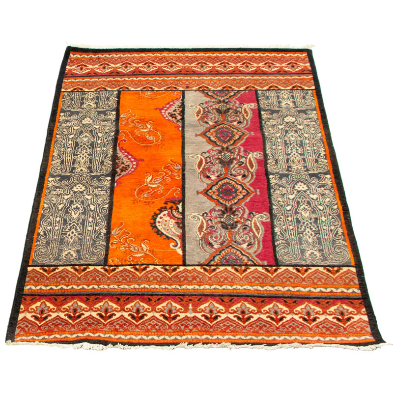 Hand-Knotted Lahore Finest Grey, Orange Wool Rug 4'1" X 6'3"