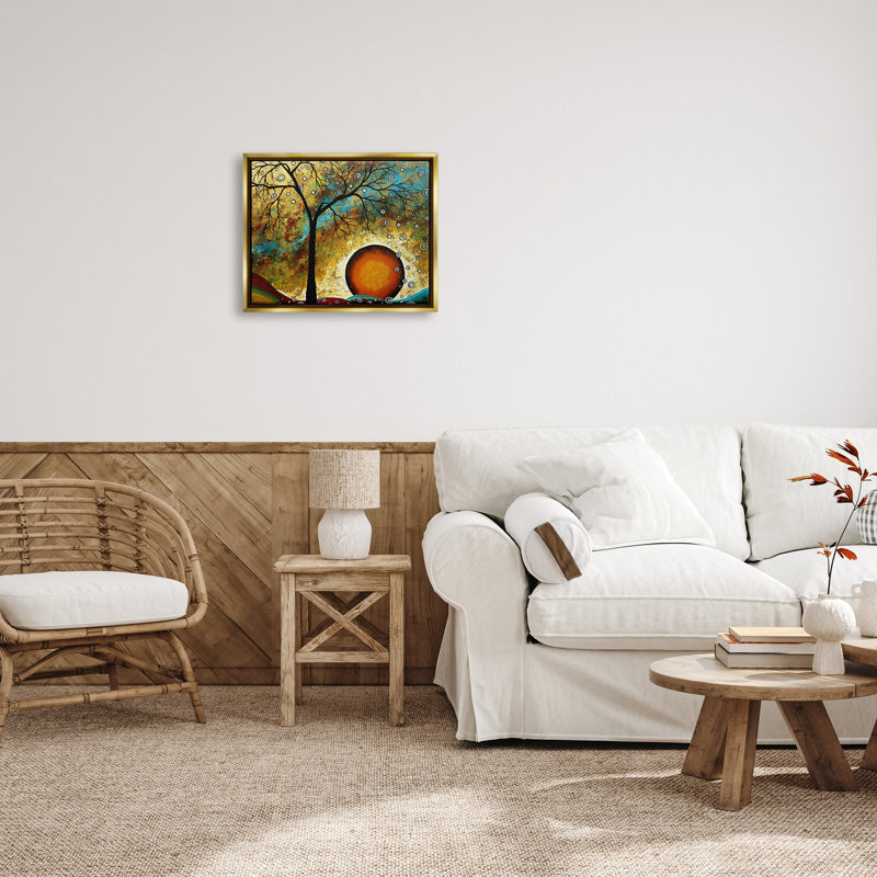 Boho Tree Abstract Canvas Print with Gold Frame, 21 x 17