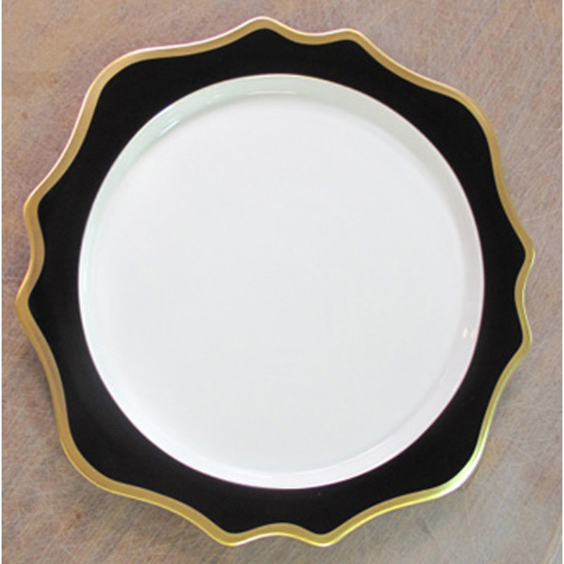 Annas Palette Porcelain China Scalloped Charger, Black/Gold