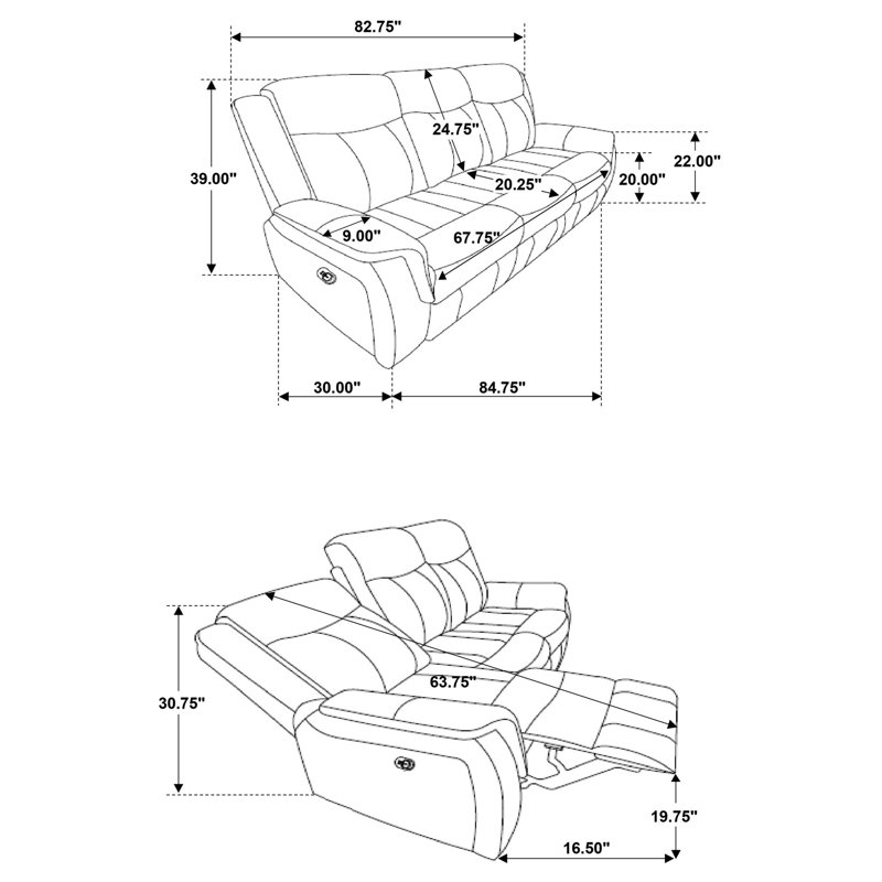 Franklin Charcoal 3-Piece Upholstered Reclining Sofa Set