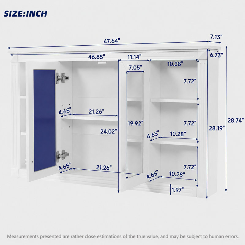 Armoire à pharmacie rectangulaire avec miroir et rangement ouvert blanc l 47 po x H 28 po Haven, Blanc