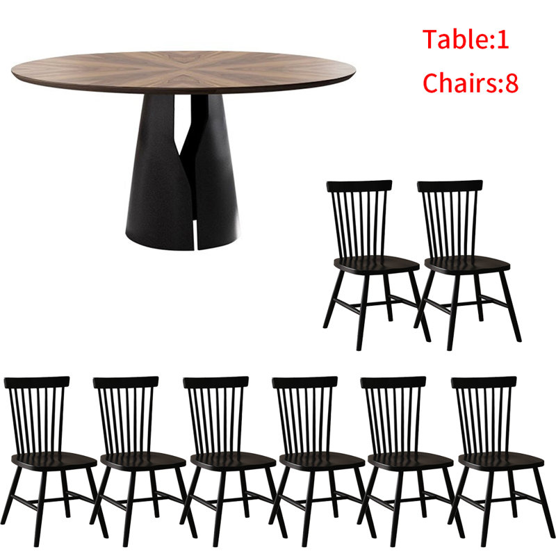 French solid wood round dining table set