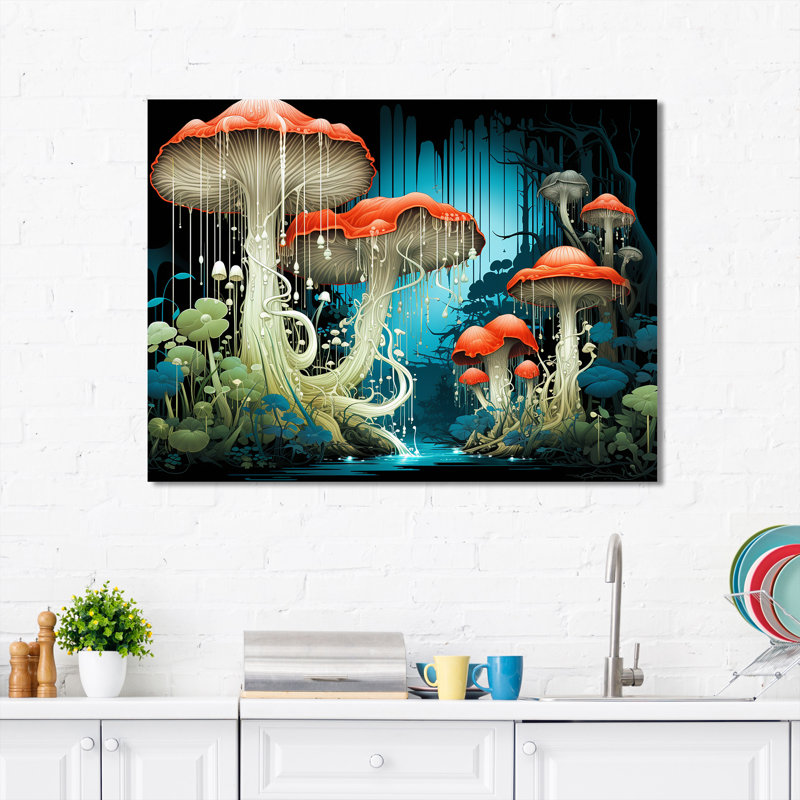 Red Mushroom Forest - Mushroom Wall Art, 30" W x 40" H x 1.5" D