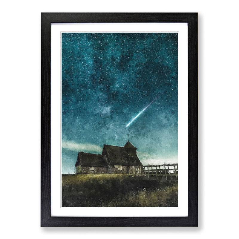 Commet Above a Farm - Picture Frame Graphic Art, 48cm H x 36cm W x 2cm D, Black Framed