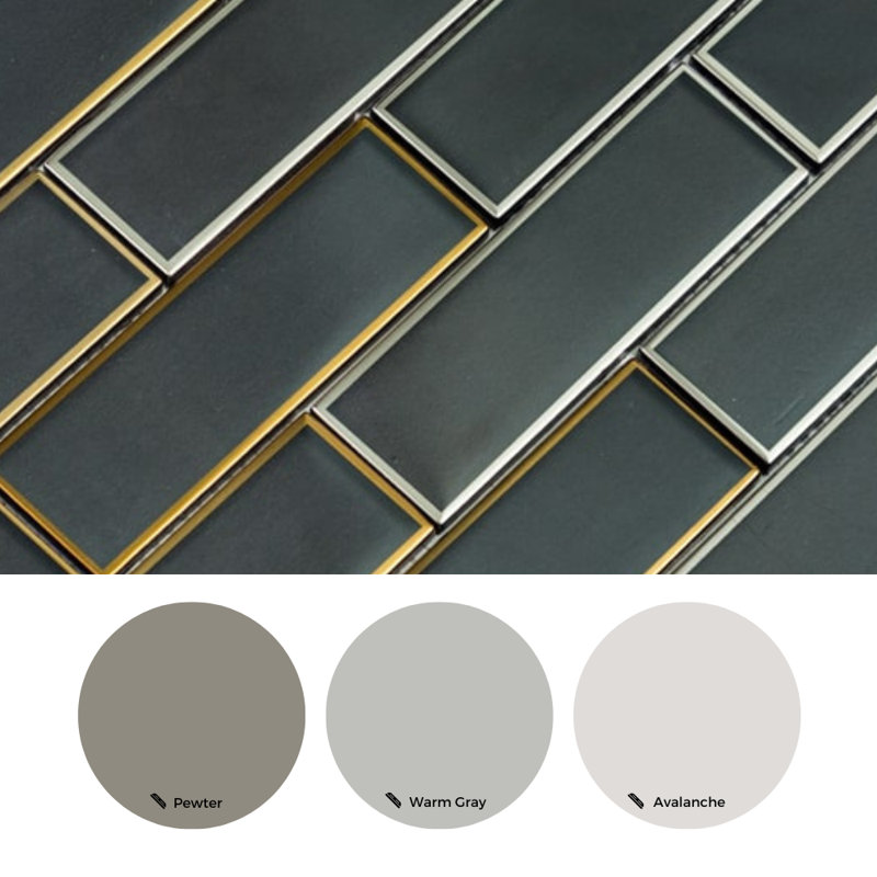 Athena Black 2" x 6" Glass Brick Joint Mosaic Wall & Floor Tile, Silver