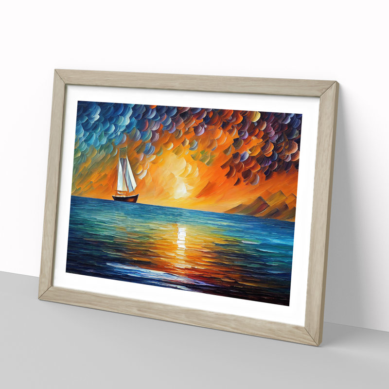 XH1022-7611X Sailing Boat On The Ocean Vol.1 Abstract - Single Picture Frame Painting, 46cm H x 64cm W x 2cm D, Oak