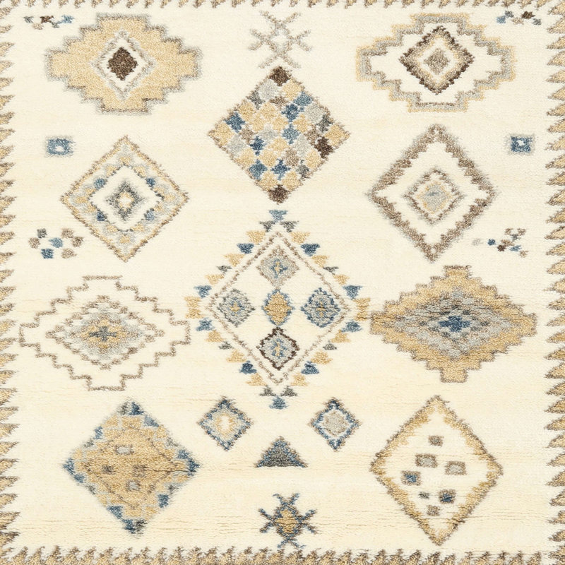 Tapis contemporain beige / jaune, Carré 5 pi