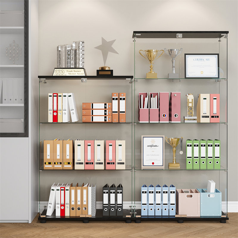 Vitrine en verre avec portes doubles à 4 tablettes et serrure